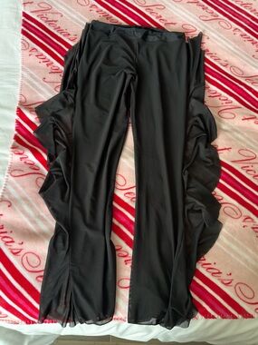 SHEIN Black Straight-Leg Sheer Pants with Side Ruffle